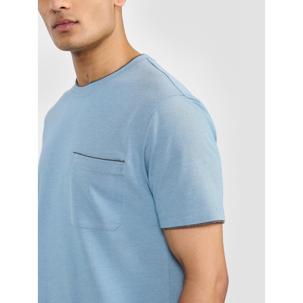 Perona Blue Kairo Cotton Crew Neck Solid/Plain T-Shirt