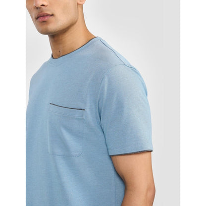 Perona Blue Kairo Cotton Crew Neck Solid/Plain T-Shirt
