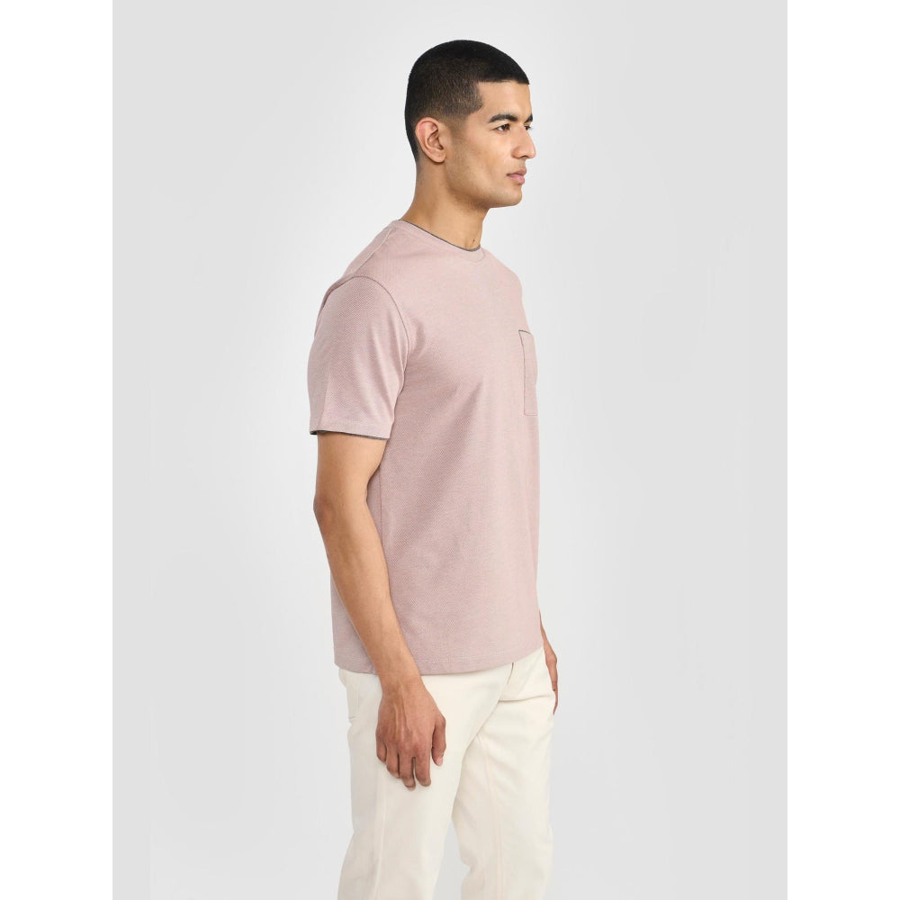 Perona Pink Kairo Cotton Blend Crew Neck Solid/Plain T-Shirt