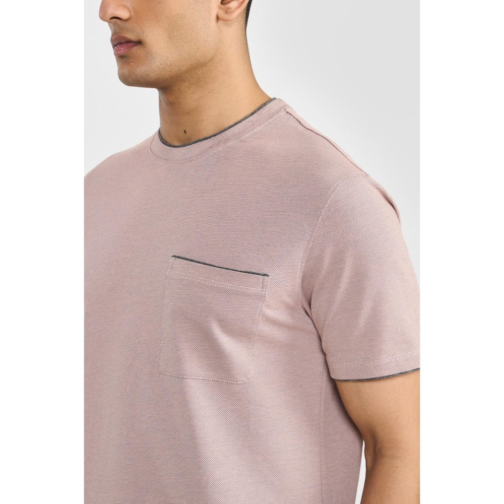 Perona Pink Kairo Cotton Blend Crew Neck Solid/Plain T-Shirt