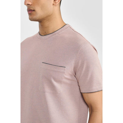 Perona Pink Kairo Cotton Blend Crew Neck Solid/Plain T-Shirt