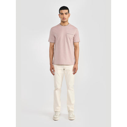 Perona Pink Kairo Cotton Blend Crew Neck Solid/Plain T-Shirt