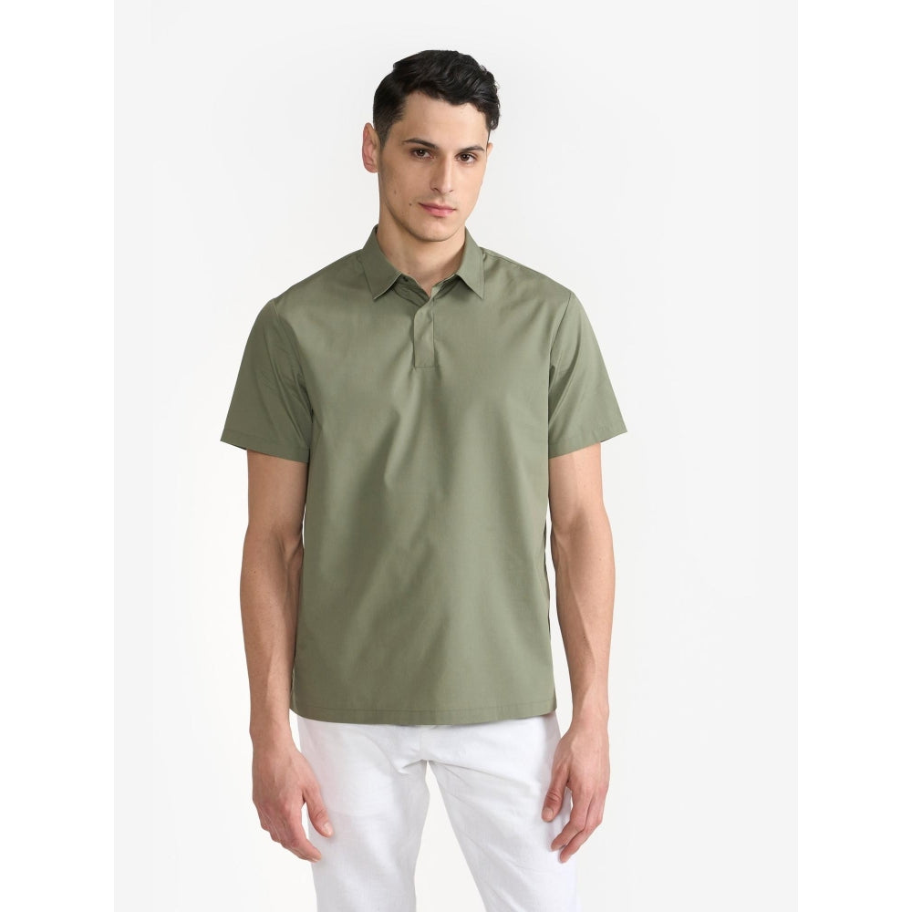 Perona Olive Lane Cotton Collar Neck Solid/Plain Polo T-Shirt