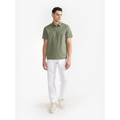 Perona Olive Lane Cotton Collar Neck Solid/Plain Polo T-Shirt