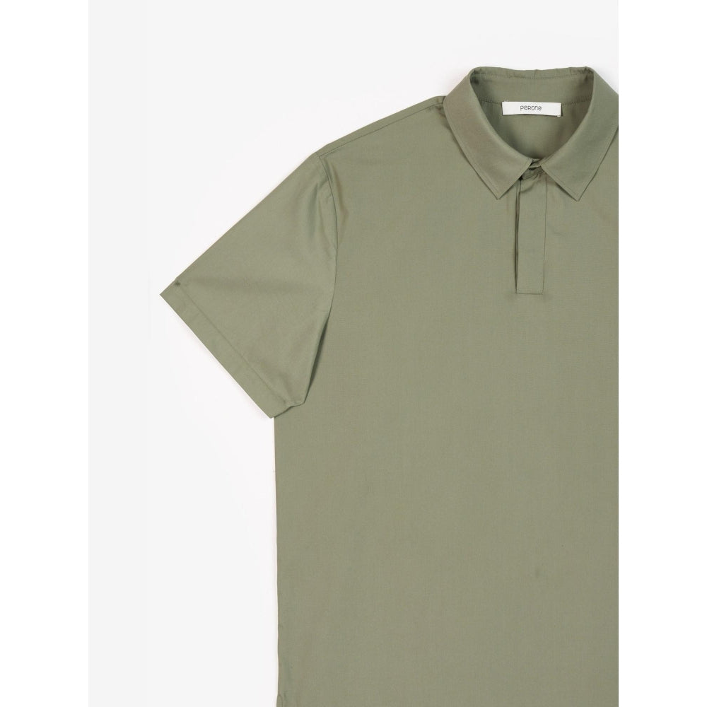 Perona Olive Lane Cotton Collar Neck Solid/Plain Polo T-Shirt
