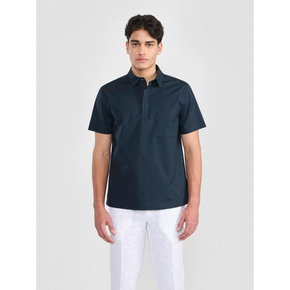 Perona Navy Blue Lane Cotton Collar Neck Solid/Plain Polo T-Shirt
