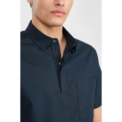 Perona Navy Blue Lane Cotton Collar Neck Solid/Plain Polo T-Shirt