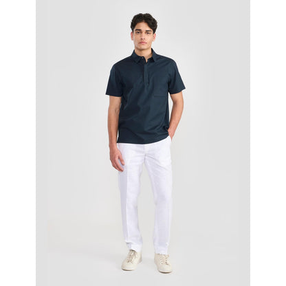 Perona Navy Blue Lane Cotton Collar Neck Solid/Plain Polo T-Shirt