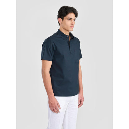 Perona Navy Blue Lane Cotton Collar Neck Solid/Plain Polo T-Shirt