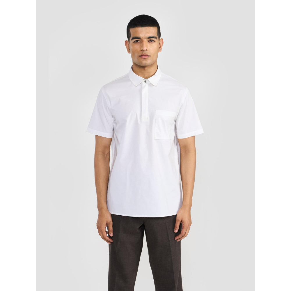 Perona White Lane Cotton Collar Neck Solid/Plain Polo T-Shirt