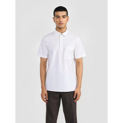 Perona White Lane Cotton Collar Neck Solid/Plain Polo T-Shirt