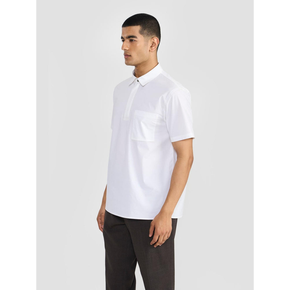 Perona White Lane Cotton Collar Neck Solid/Plain Polo T-Shirt