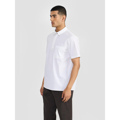 Perona White Lane Cotton Collar Neck Solid/Plain Polo T-Shirt