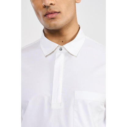 Perona White Lane Cotton Collar Neck Solid/Plain Polo T-Shirt