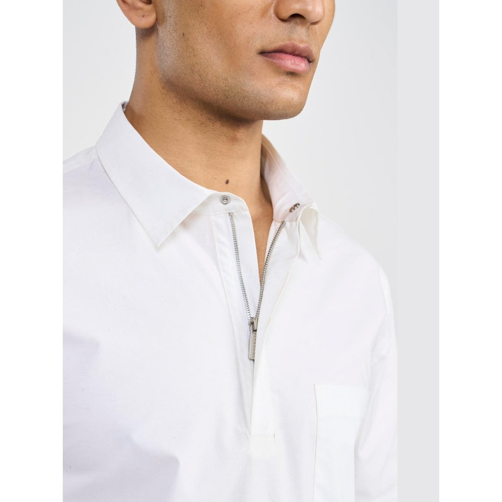 Perona White Lane Cotton Collar Neck Solid/Plain Polo T-Shirt