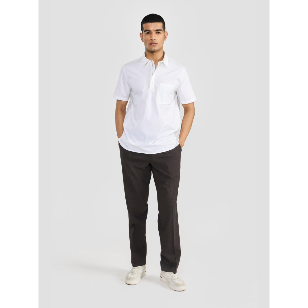 Perona White Lane Cotton Collar Neck Solid/Plain Polo T-Shirt