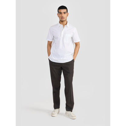 Perona White Lane Cotton Collar Neck Solid/Plain Polo T-Shirt