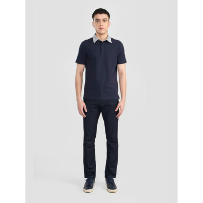 Perona Navy Blue Lorenzo Pure Cotton Collar Neck Solid/Plain Polo T-Shirt