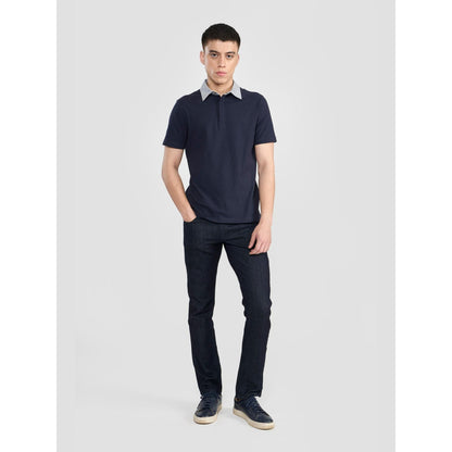 Perona Navy Blue Lorenzo Pure Cotton Collar Neck Solid/Plain Polo T-Shirt