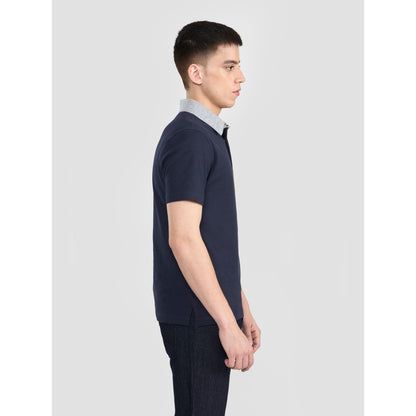 Perona Navy Blue Lorenzo Pure Cotton Collar Neck Solid/Plain Polo T-Shirt