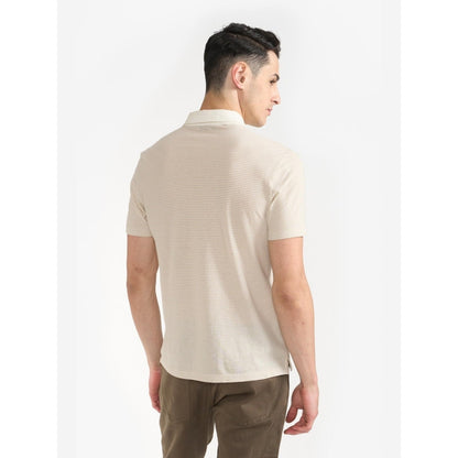 Perona Beige Manuel Cotton Collar Neck Solid/Plain Polo T-Shirt