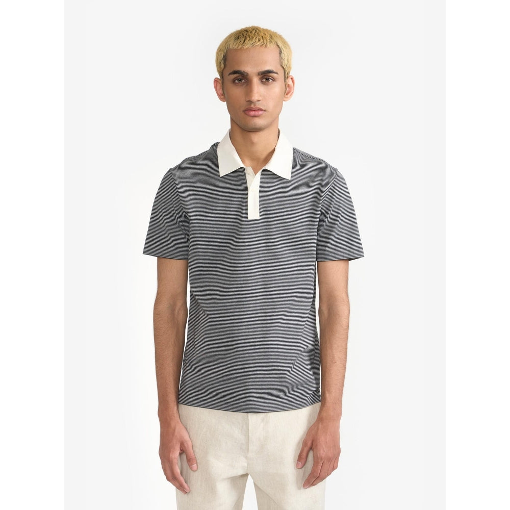 Perona Black Manuel Cotton Blend Collar Neck Solid/Plain Polo T-Shirt
