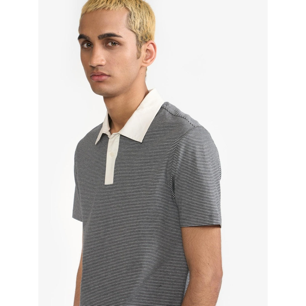 Perona Black Manuel Cotton Blend Collar Neck Solid/Plain Polo T-Shirt