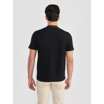 Perona Black Sean Pure Cotton Mandarin Neck Solid/Plain T-Shirt