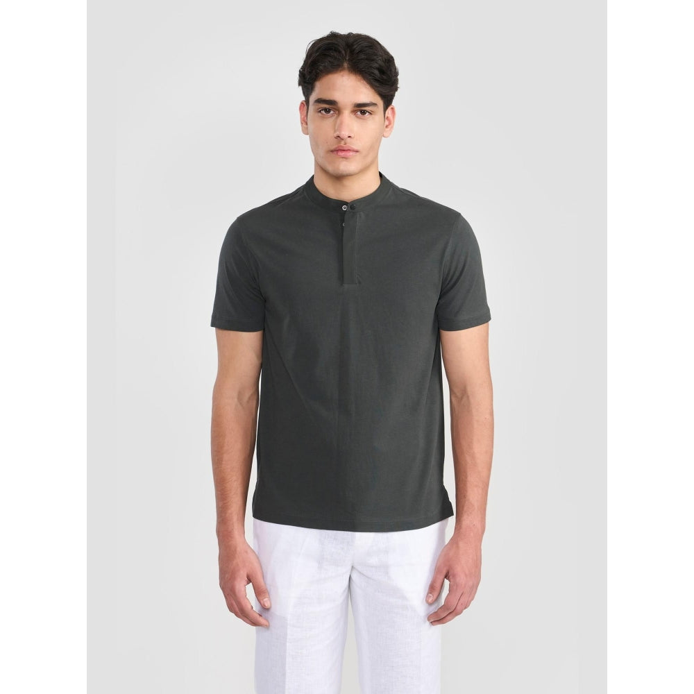 Perona Olive Sean Pure Cotton Mandarin Neck Solid/Plain T-Shirt