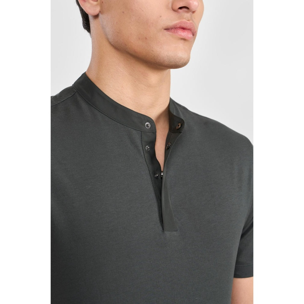 Perona Olive Sean Pure Cotton Mandarin Neck Solid/Plain T-Shirt