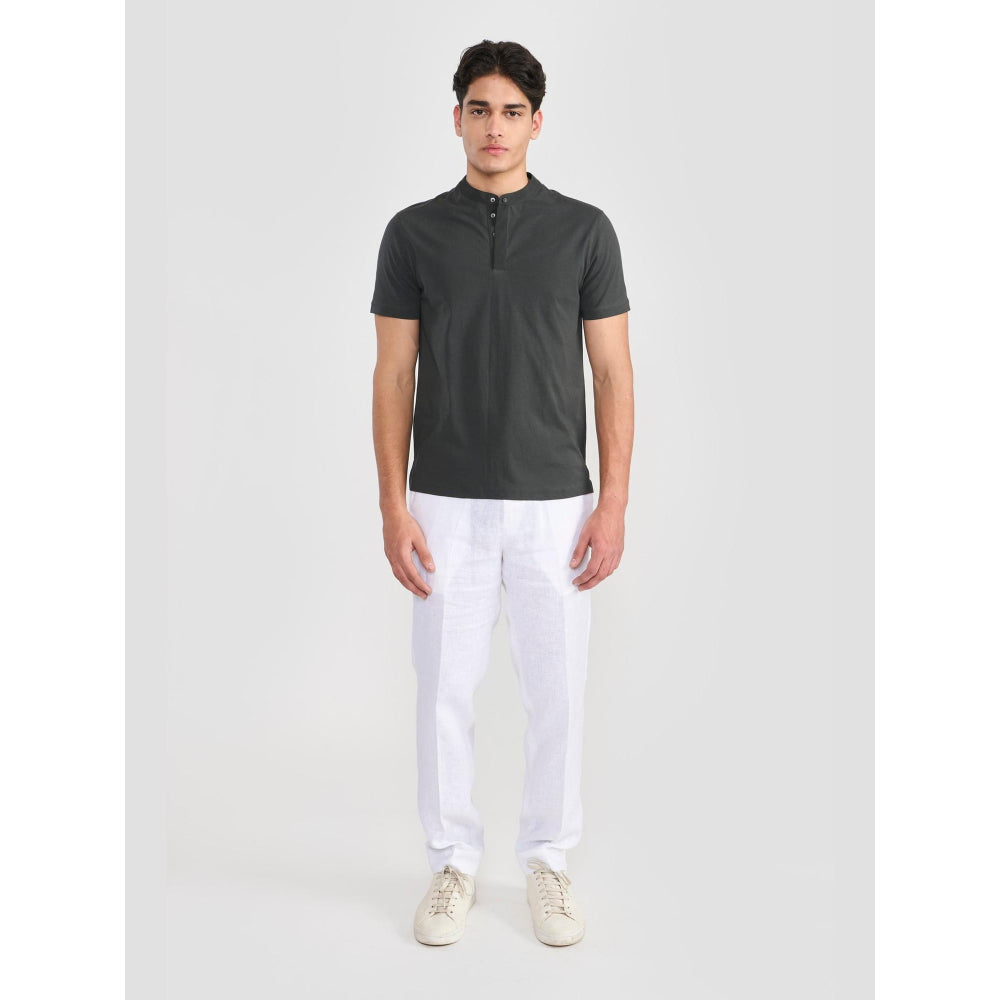 Perona Olive Sean Pure Cotton Mandarin Neck Solid/Plain T-Shirt