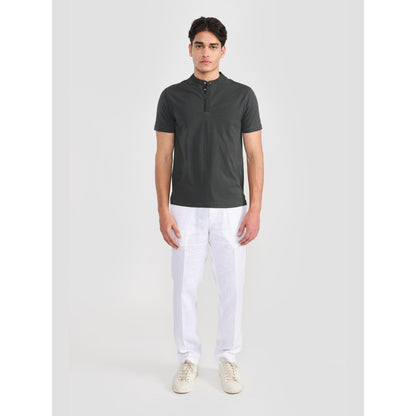 Perona Olive Sean Pure Cotton Mandarin Neck Solid/Plain T-Shirt