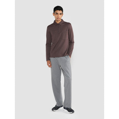 Perona Brown Tatsuko Cotton Collar Neck Solid/Plain Polo T-Shirt