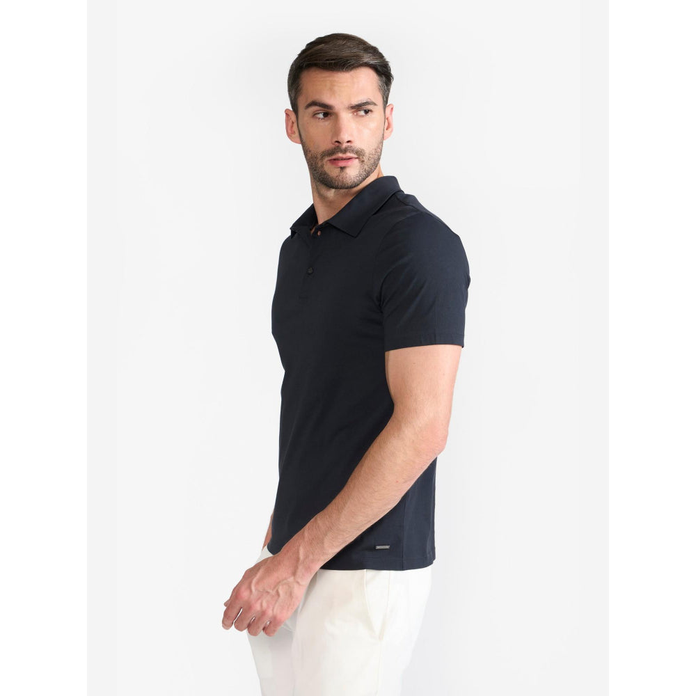 Perona Navy Blue Victor Pure Cotton Collar Neck Solid/Plain Polo T-Shirt