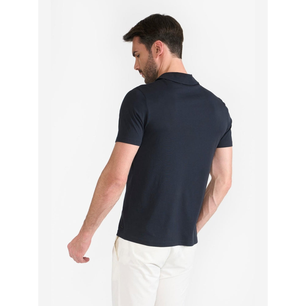 Perona Navy Blue Victor Pure Cotton Collar Neck Solid/Plain Polo T-Shirt