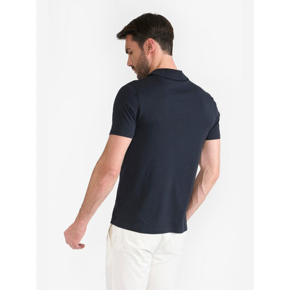 Perona Navy Blue Victor Pure Cotton Collar Neck Solid/Plain Polo T-Shirt