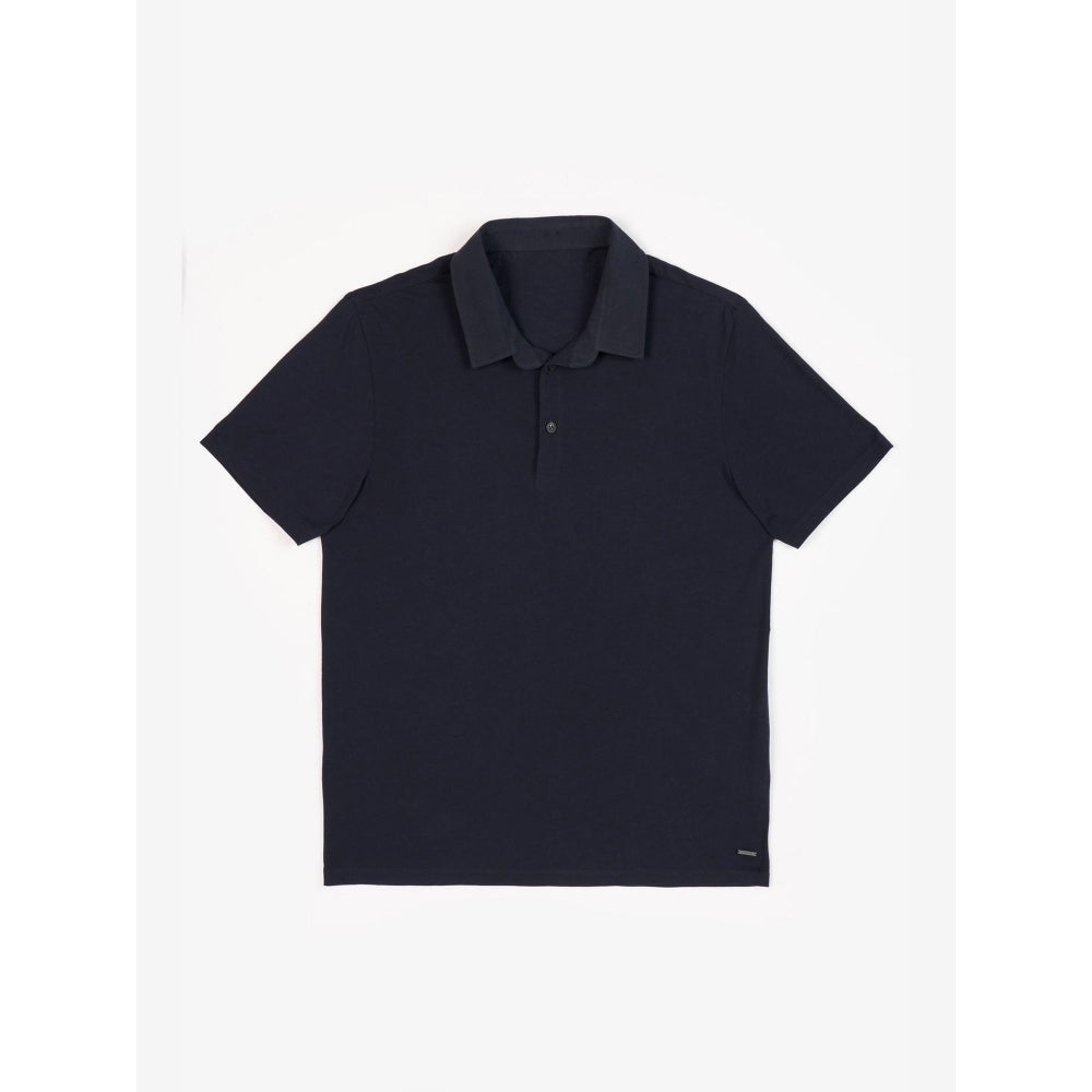Perona Navy Blue Victor Pure Cotton Collar Neck Solid/Plain Polo T-Shirt