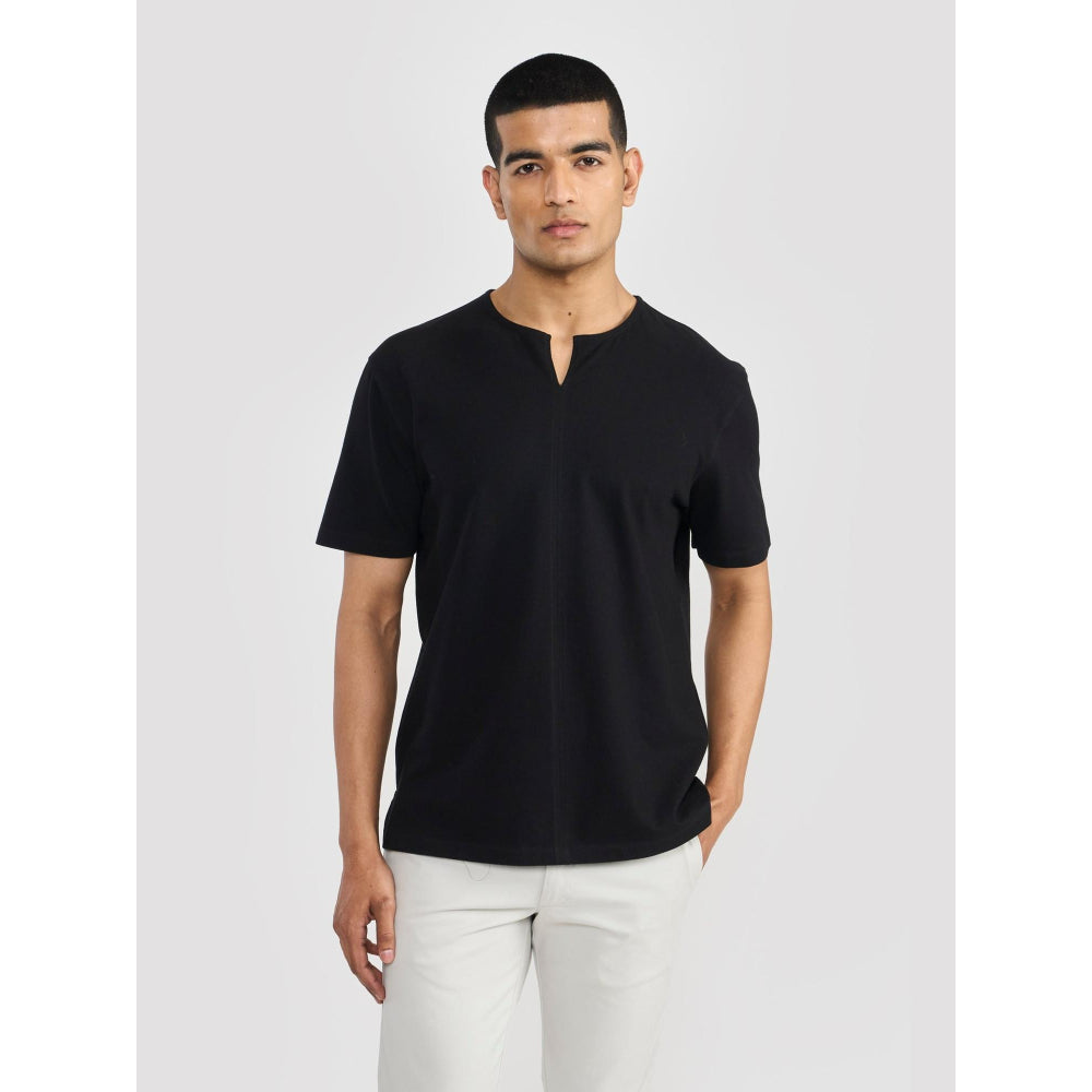 Perona Black Baron Pure Cotton Crew Neck Solid/Plain T-Shirt
