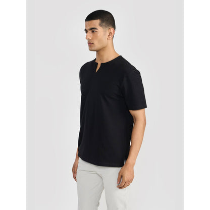 Perona Black Baron Pure Cotton Crew Neck Solid/Plain T-Shirt