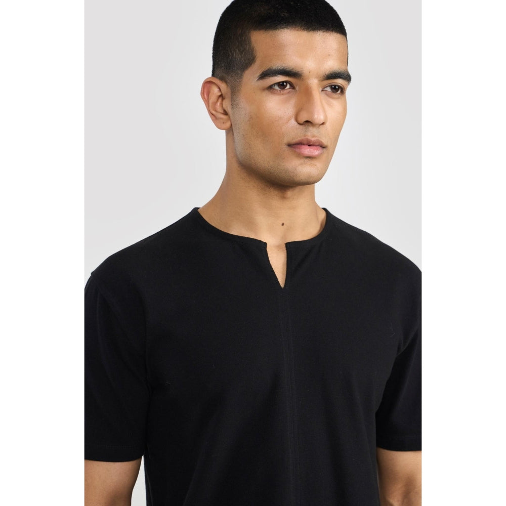 Perona Black Baron Pure Cotton Crew Neck Solid/Plain T-Shirt