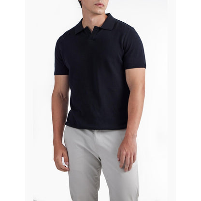 Perona Black Jaque Silk Blend Collar Neck Solid/Plain Polo T-Shirt