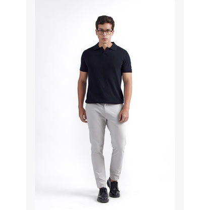 Perona Black Jaque Silk Blend Collar Neck Solid/Plain Polo T-Shirt