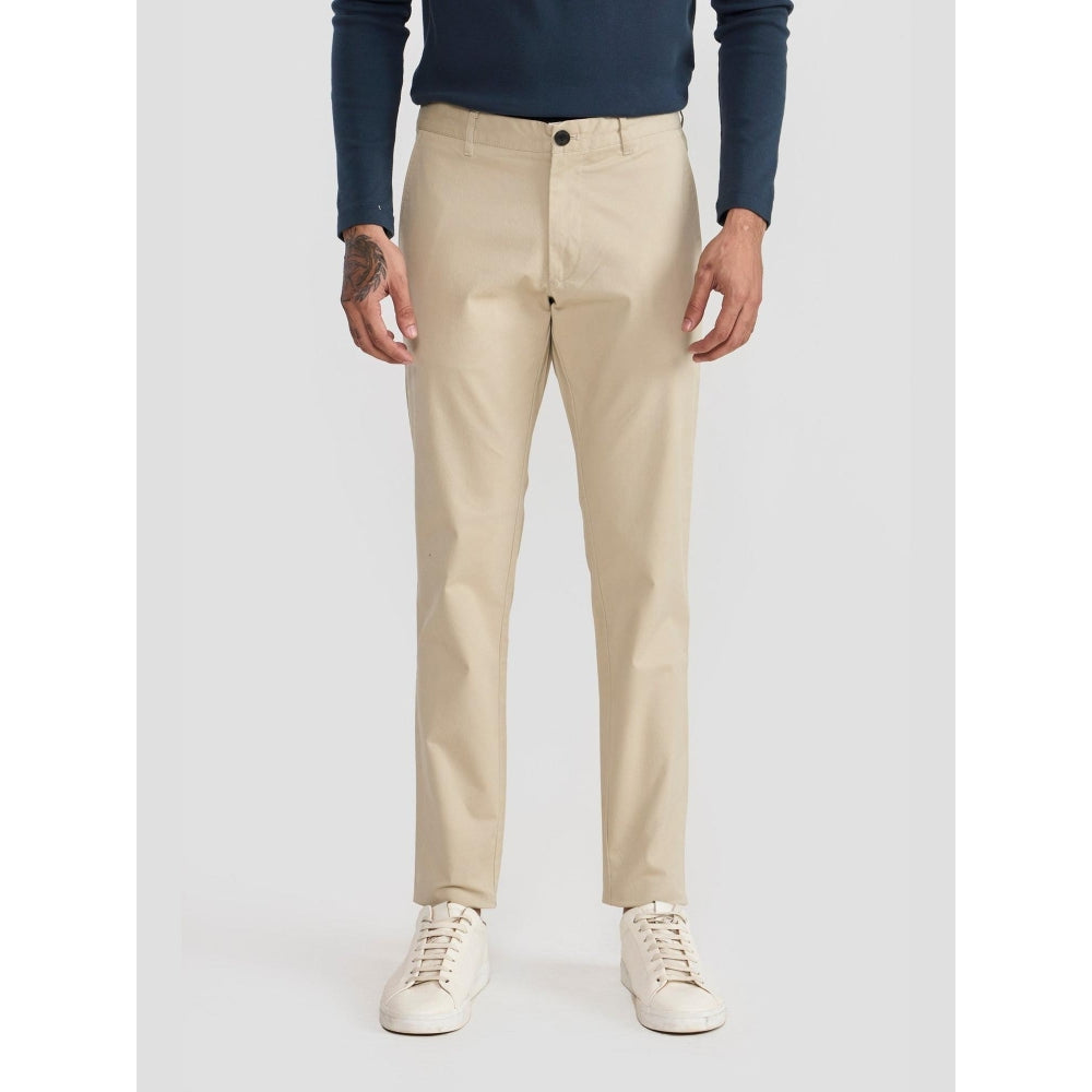 Perona Emmett Beige Solid Relaxed Fit Pant