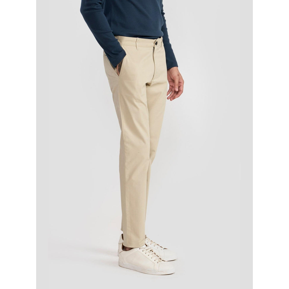 Perona Emmett Beige Solid Relaxed Fit Pant