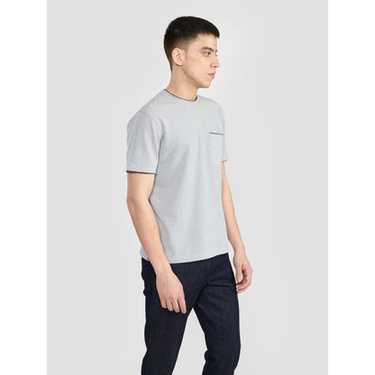 Perona Grey Kairo Cotton Blend Crew Neck Solid/Plain T-Shirt