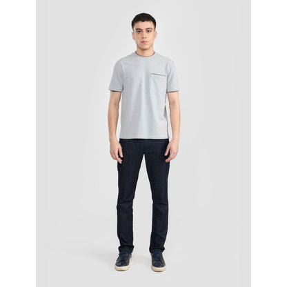 Perona Grey Kairo Cotton Blend Crew Neck Solid/Plain T-Shirt