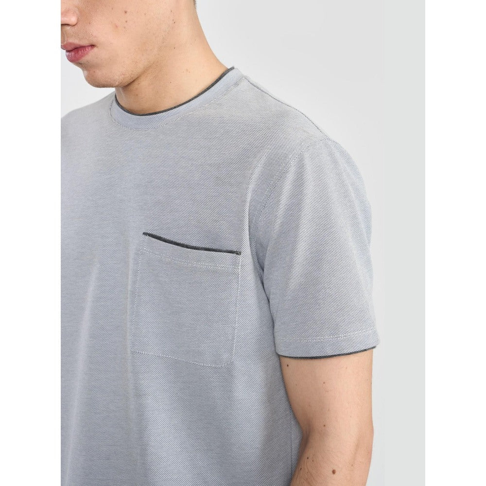 Perona Grey Kairo Cotton Blend Crew Neck Solid/Plain T-Shirt