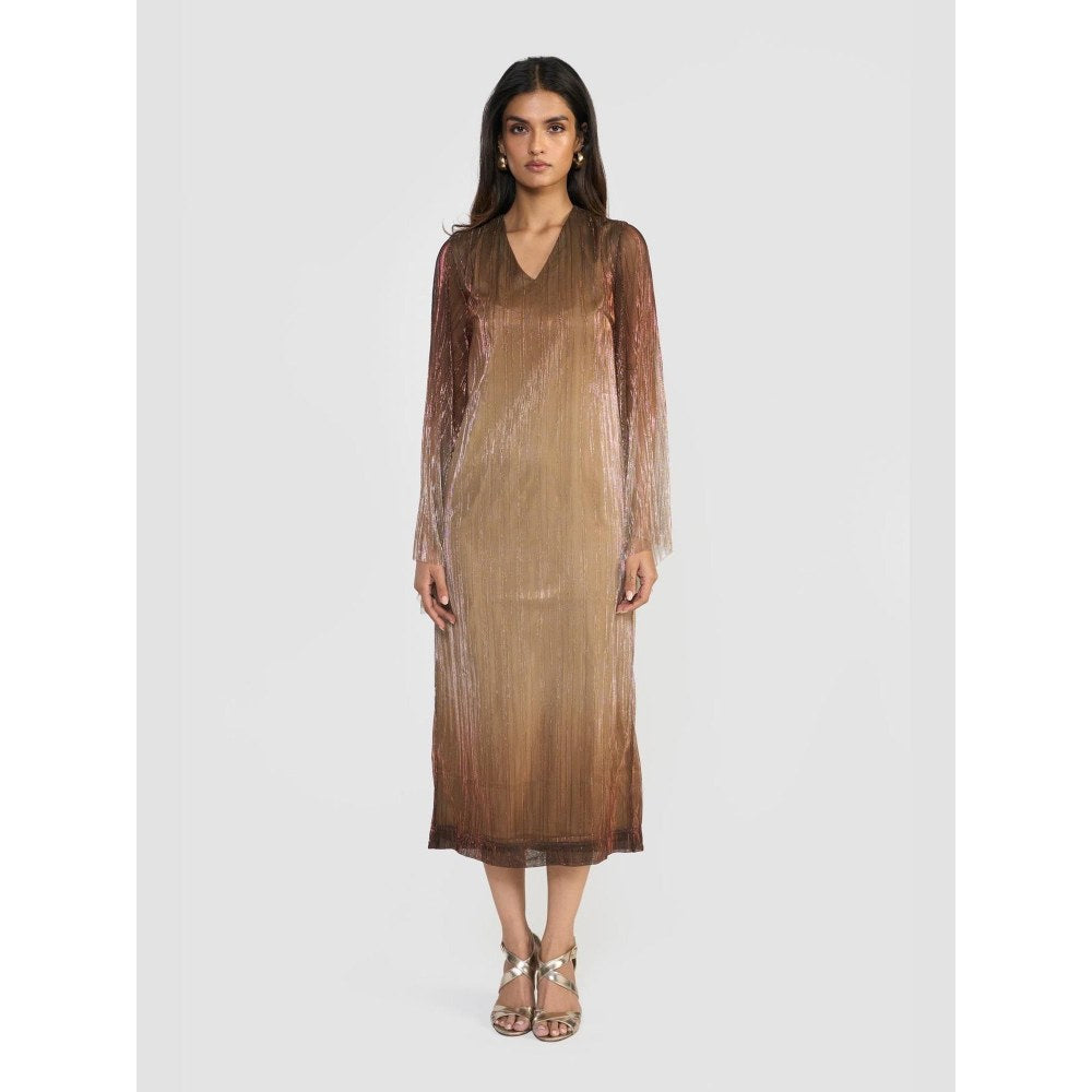 Perona Naruko Brown V-Neck A Line Dress