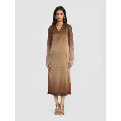 Perona Naruko Brown V-Neck A Line Dress