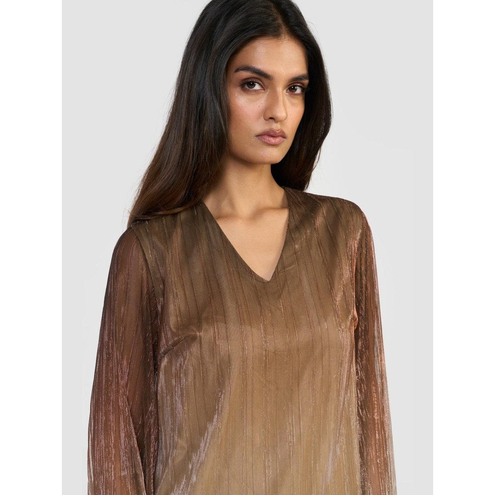 Perona Naruko Brown V-Neck A Line Dress